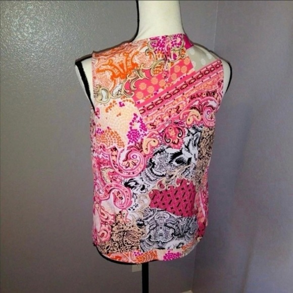 Christopher & Banks colorful pattern pleated sleeveless office blouse - Picture 5 of 7
